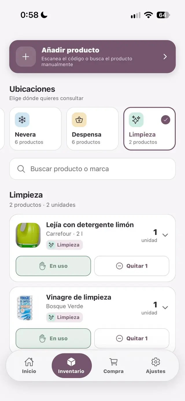 Inventario de productos en Ordivy