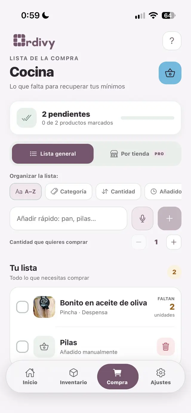 Lista de la compra de Ordivy